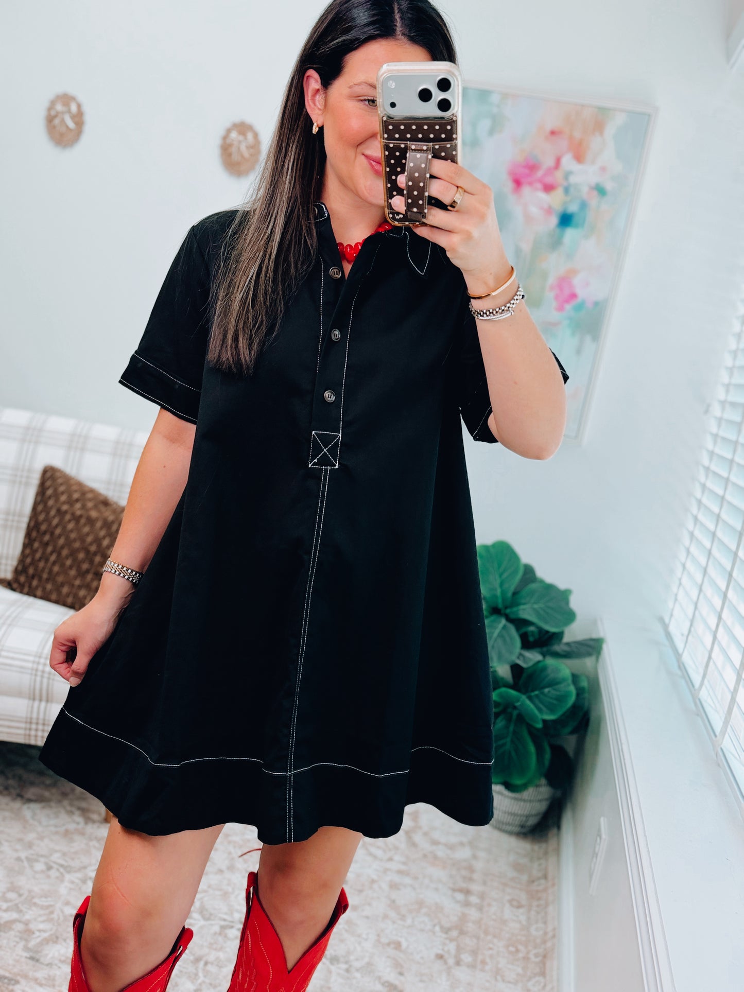 Bonnie Black Stitched Mini Dress