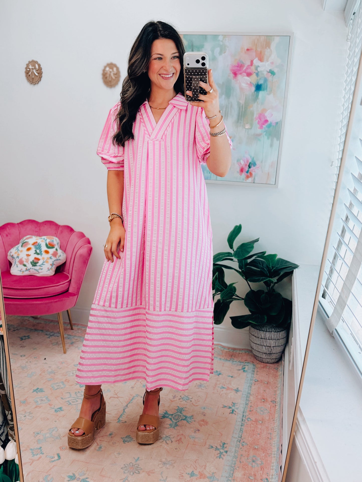 Peony Striped Midi Dress