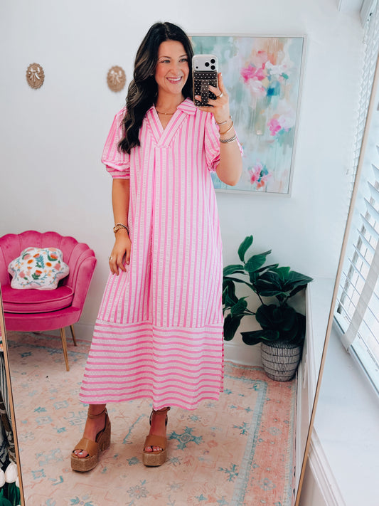 Peony Striped Midi Dress
