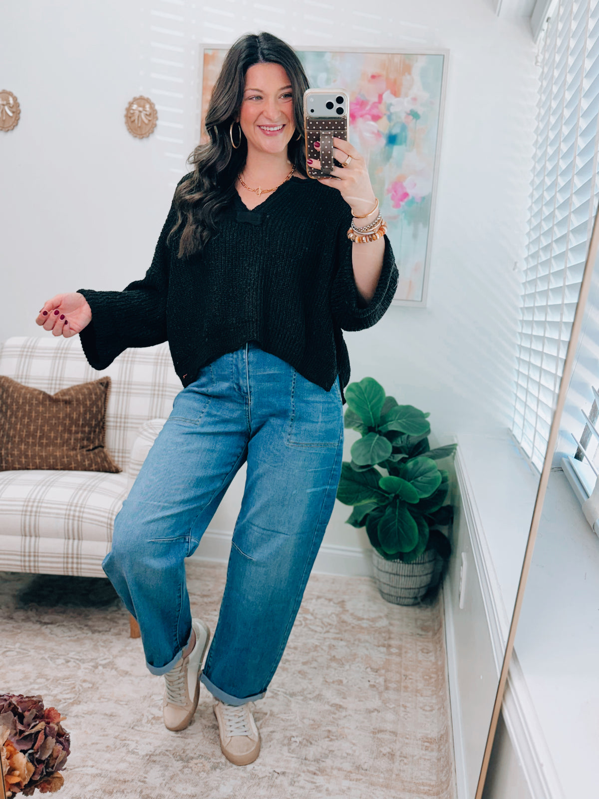 Black Chunky Raw Knit Top