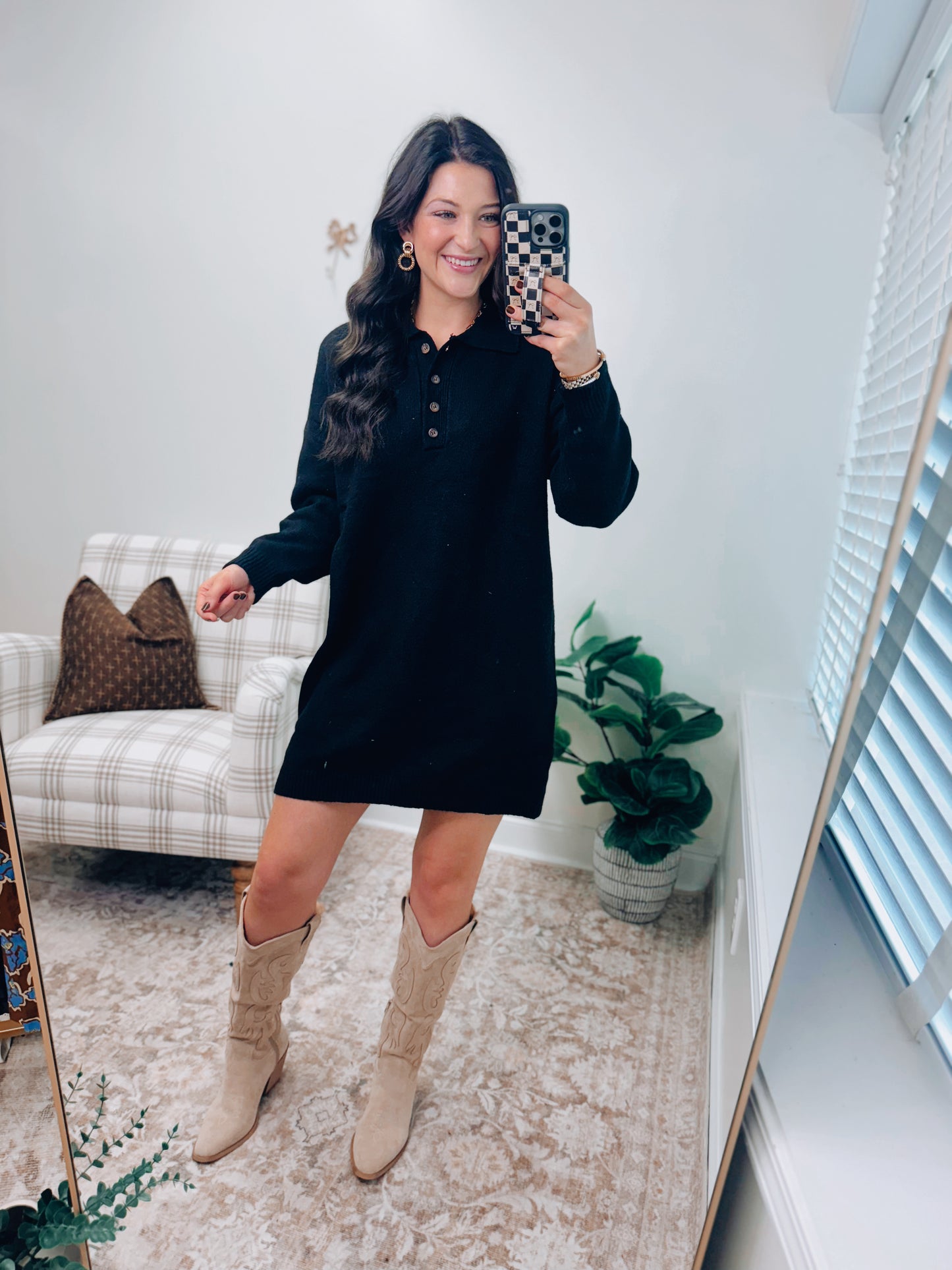 Collier Button Mini Sweater Dress