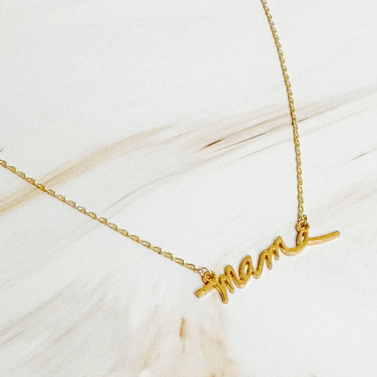 Mama Script Necklace - Gold