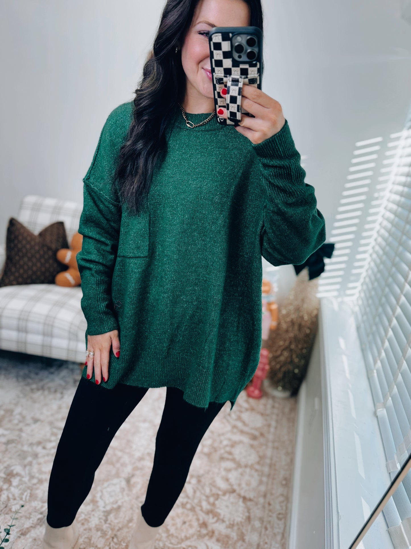Heather Green Pocket Tee Sweater