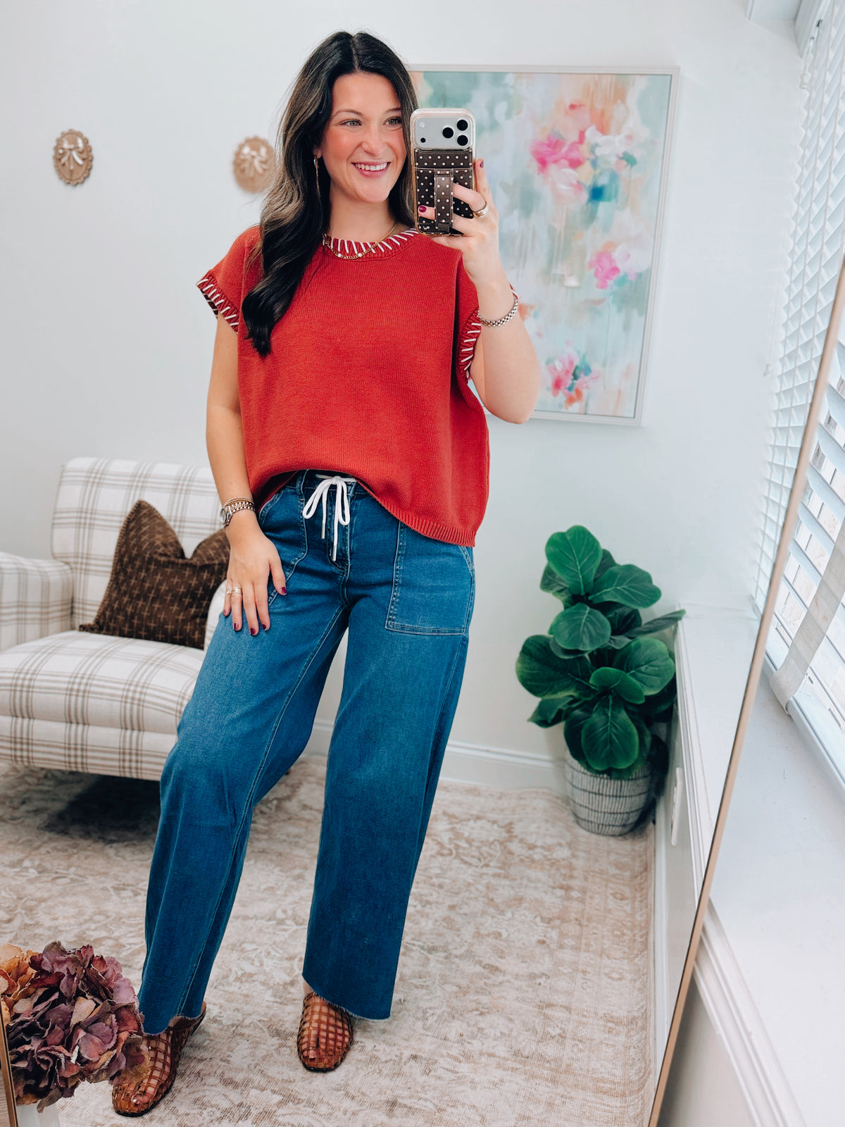 Rust Stitched Knit Top