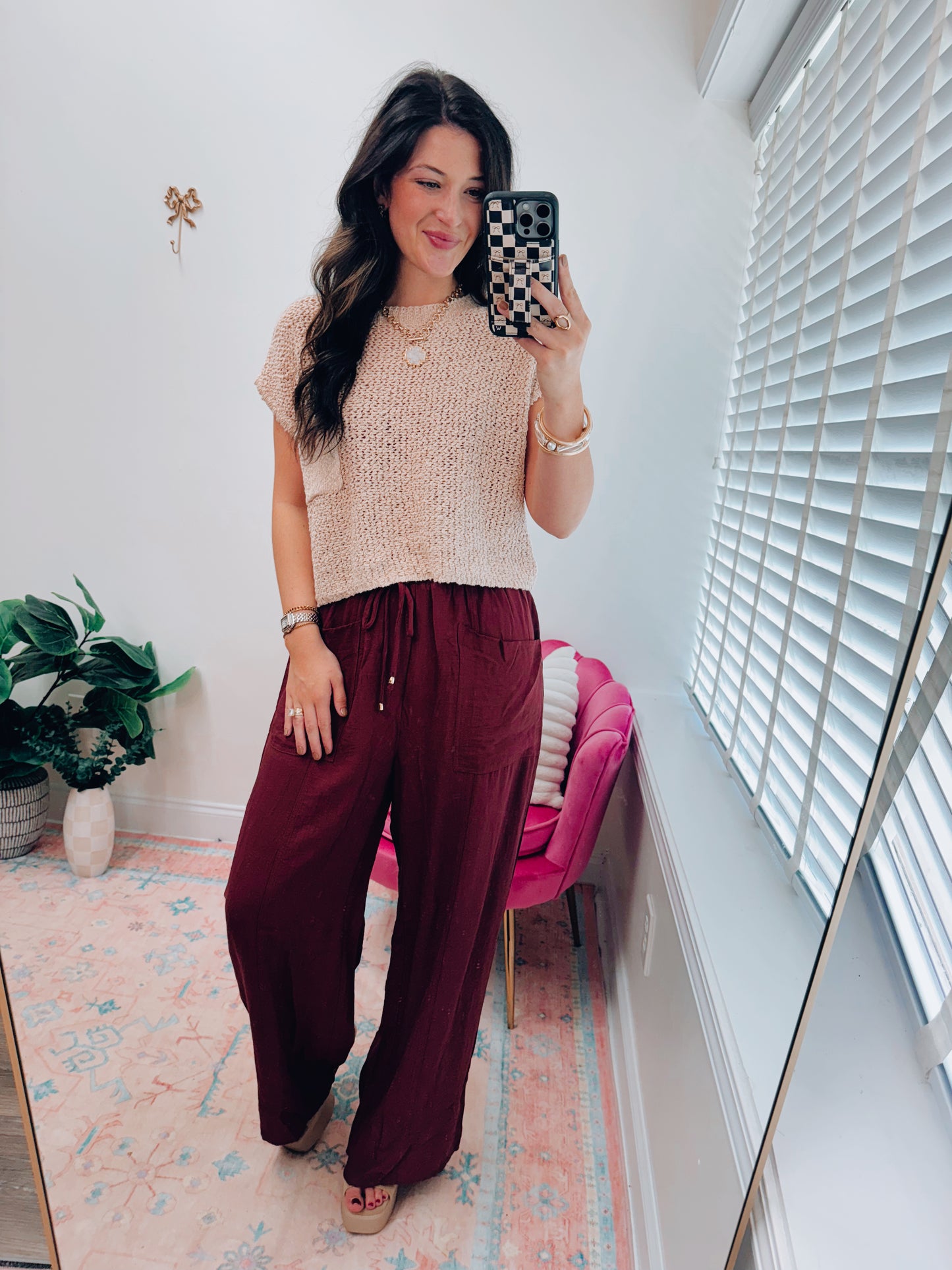 Arden Tie Linen Pants - Terracotta