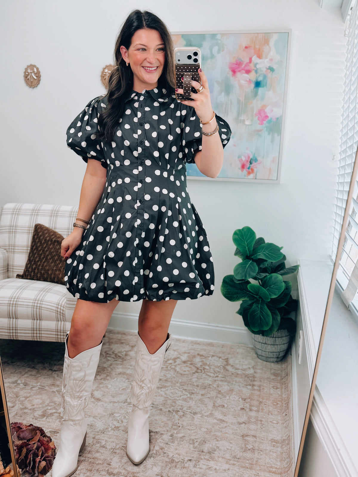 Polka Dot Bubble Hem Mini Dress