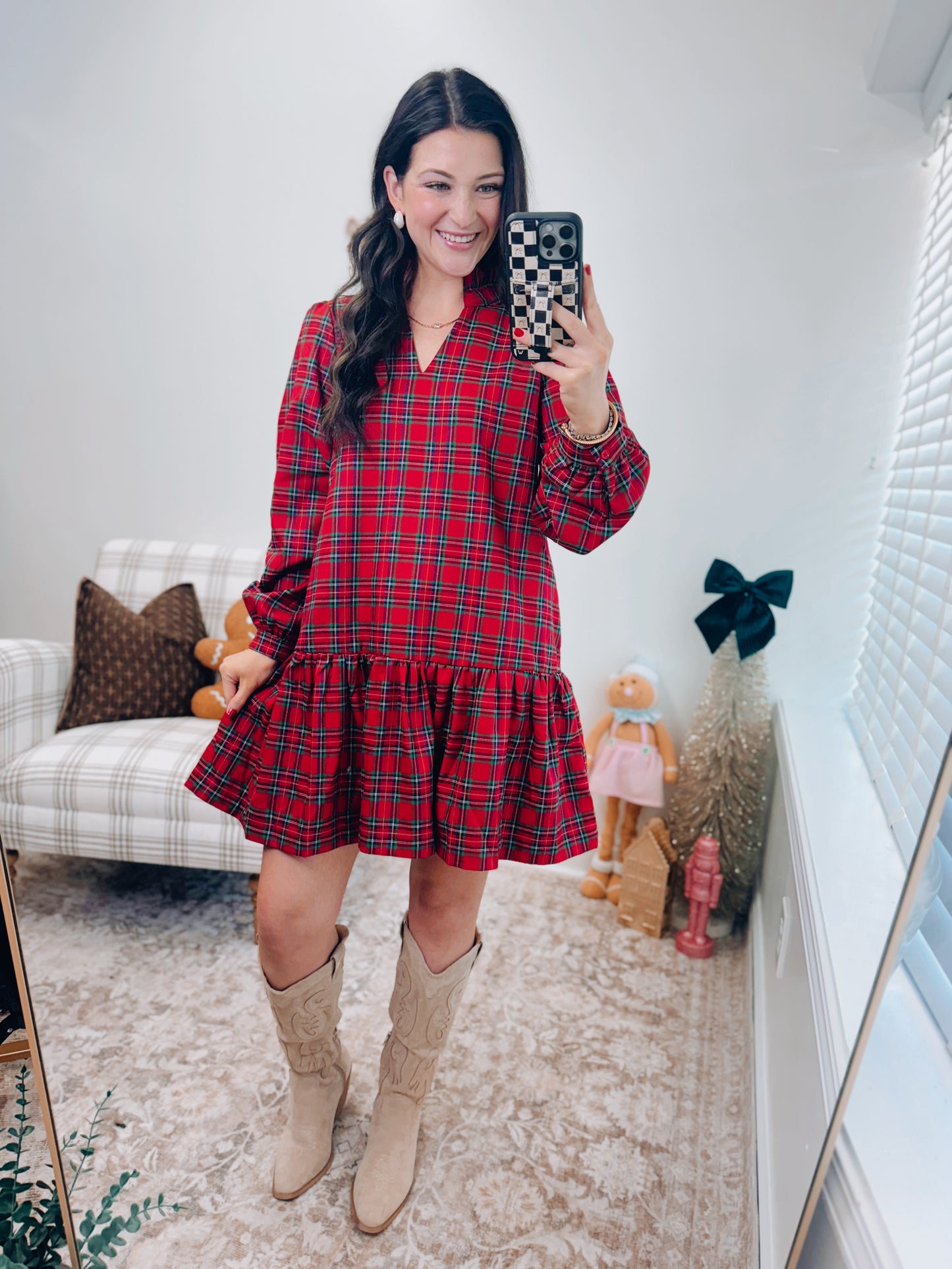 Mistletoe Plaid Mini Dress