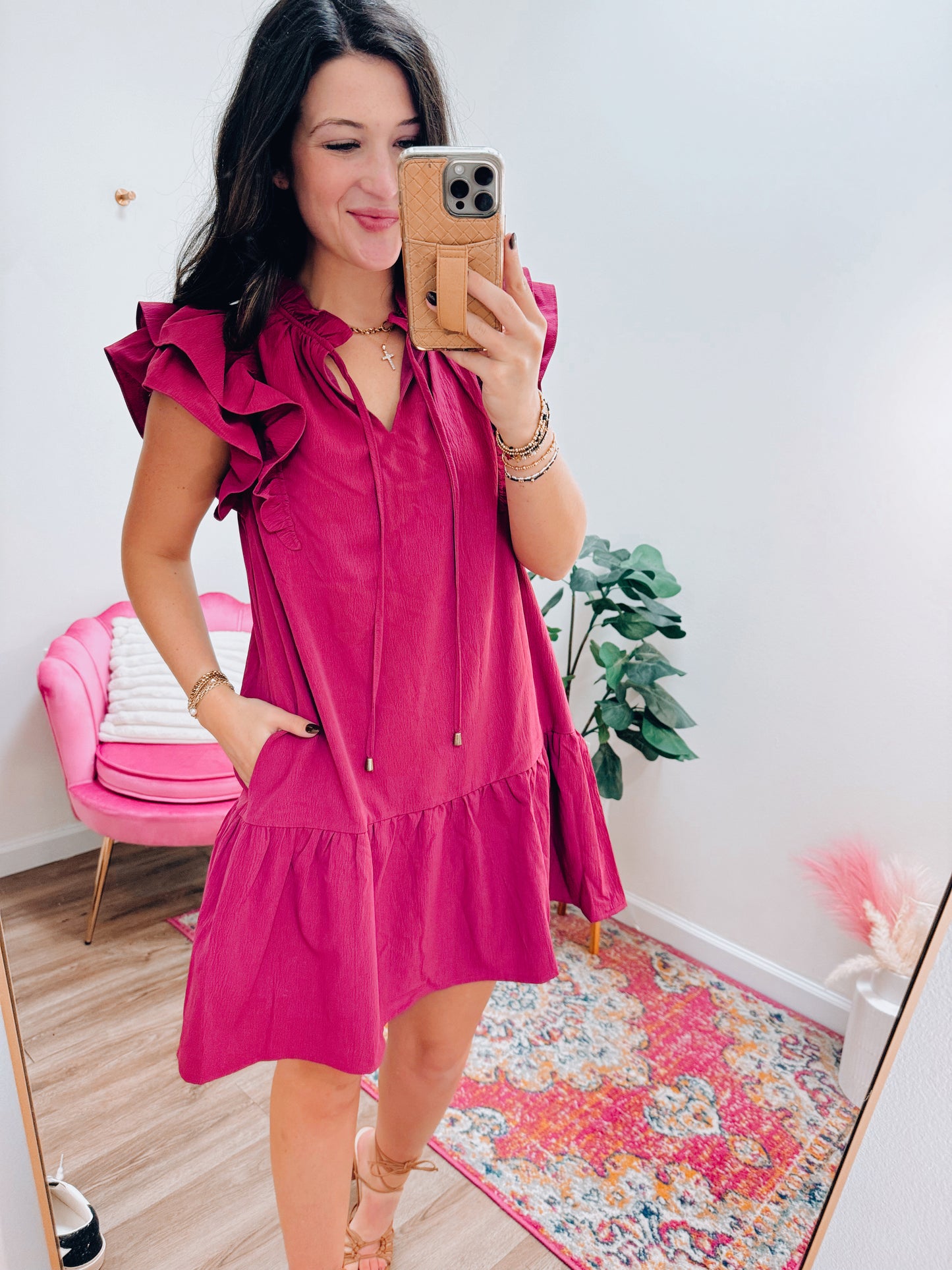 Plum Ruffle Sleeve Mini Dress