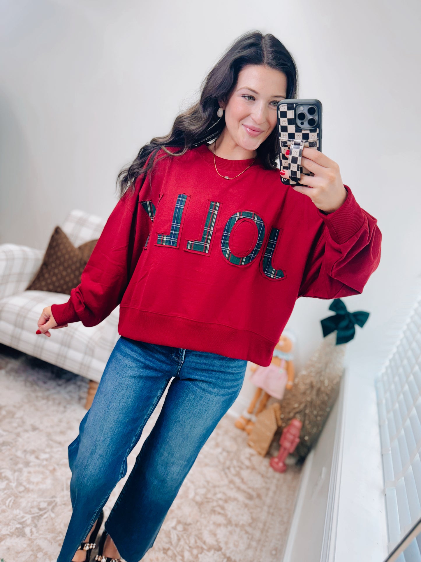 CURVY Jolly Plaid Crewneck