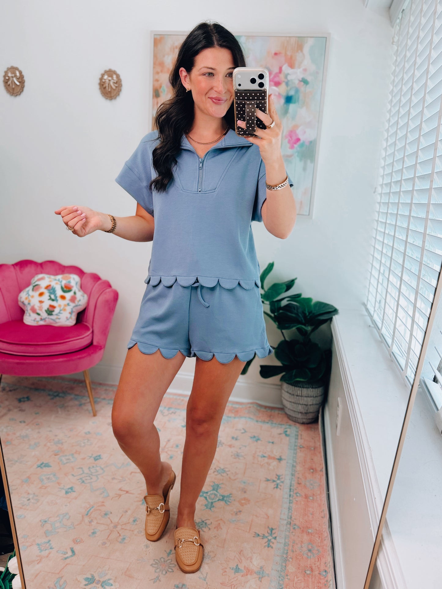 Blue Scalloped Scuba Shorts Set
