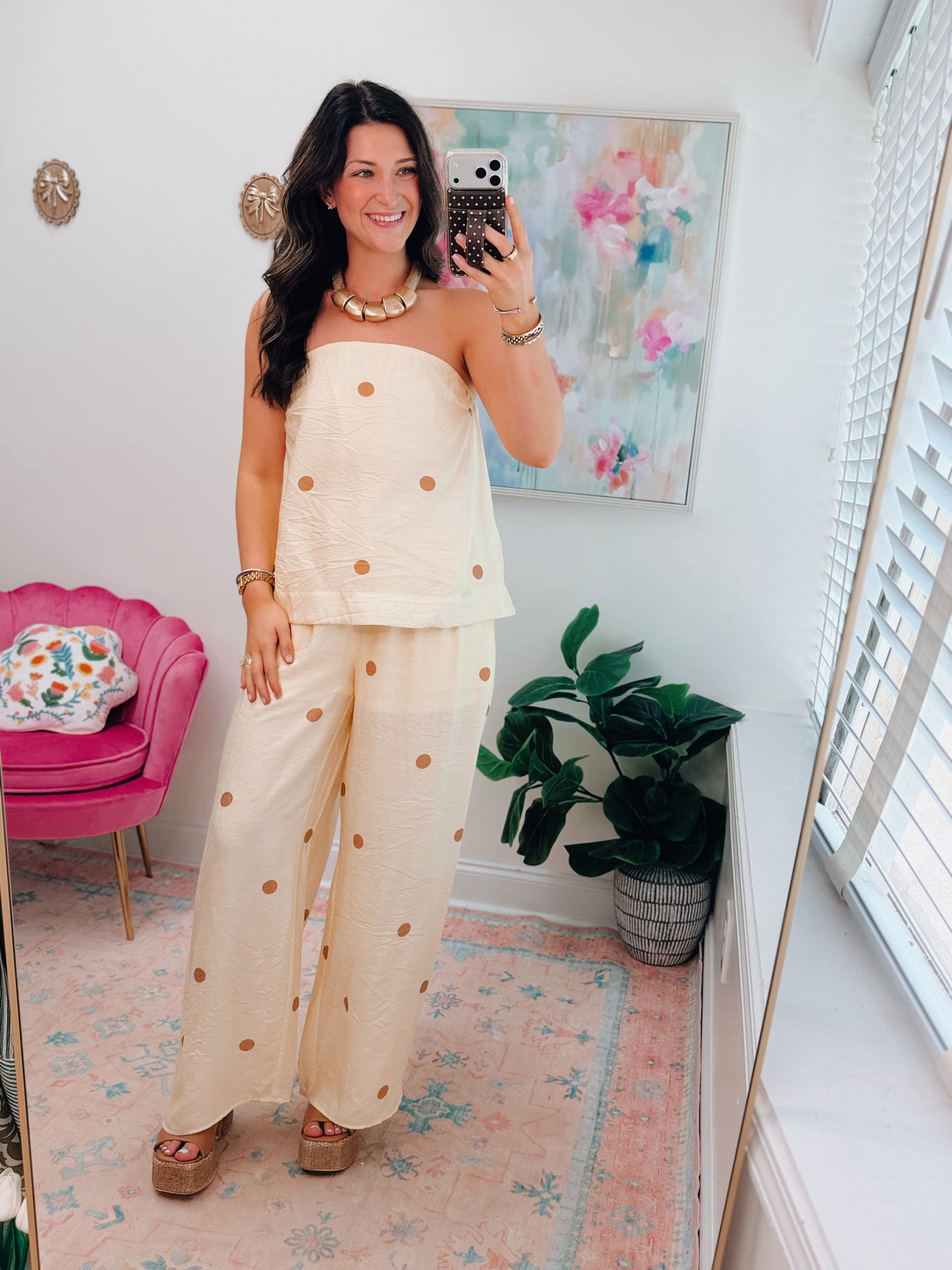 Salt + Sun Pale Yellow Polka Dot Pants Set