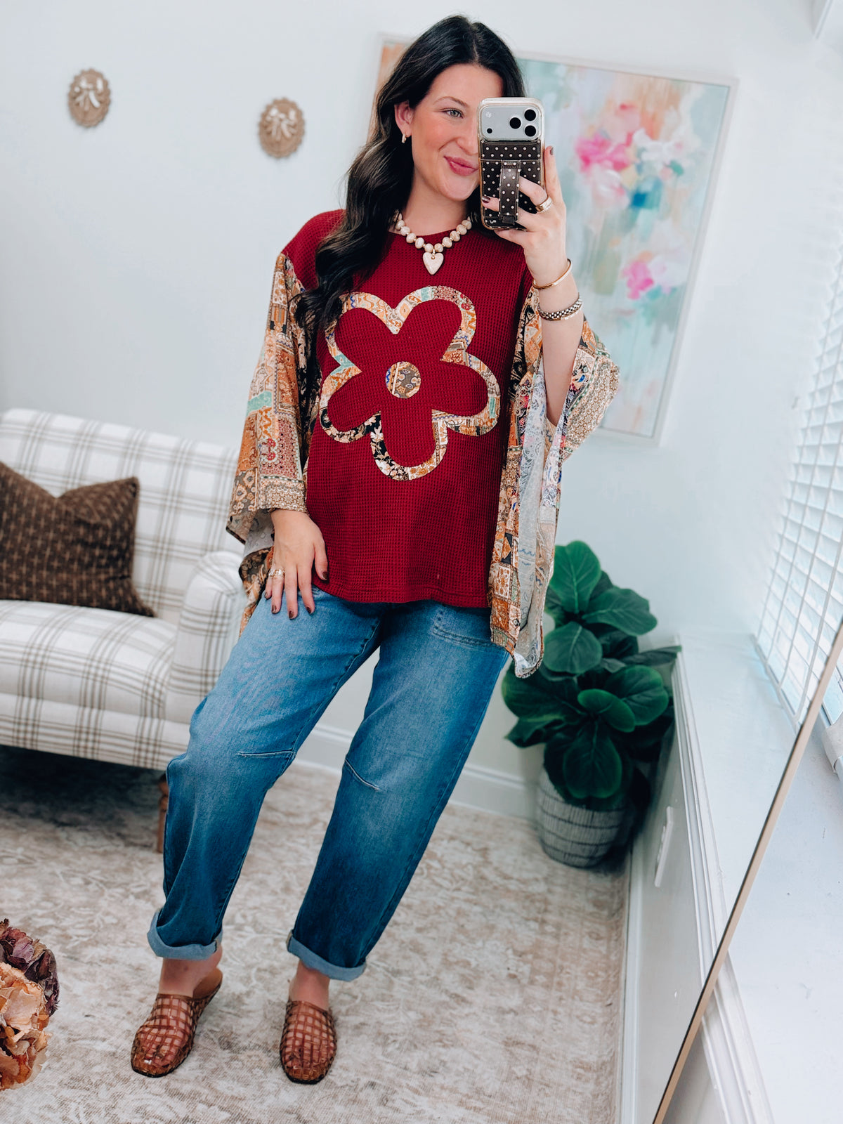 Boho Patchwork Flower Knit Top