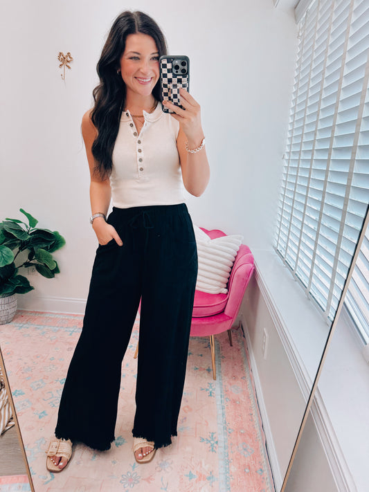 Coastal Black Linen Pants