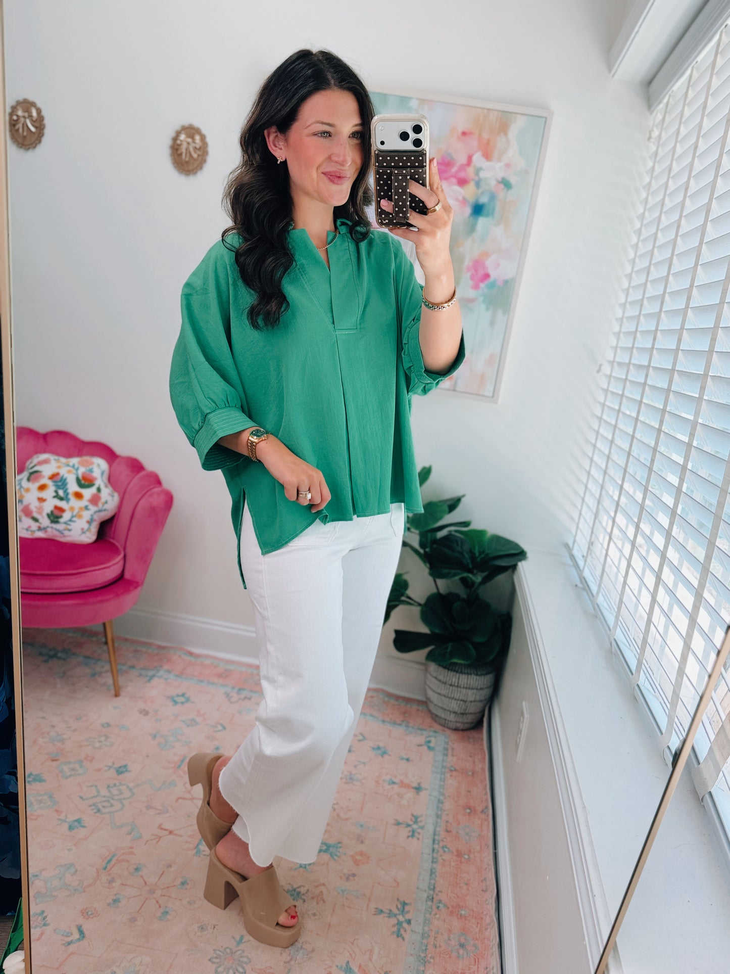 Dallas Green Dolman Split Top