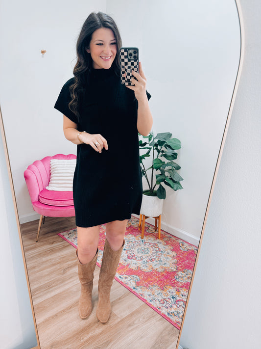 Ribbed Mock Neck Sweater Dress