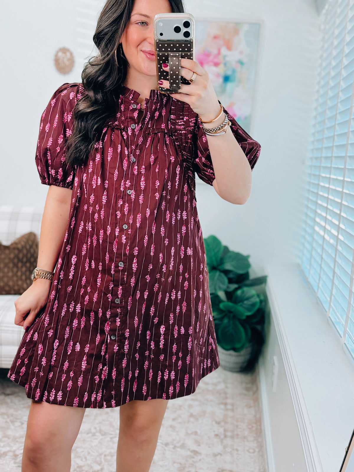 Merlot Pleated Mix Mini Dress