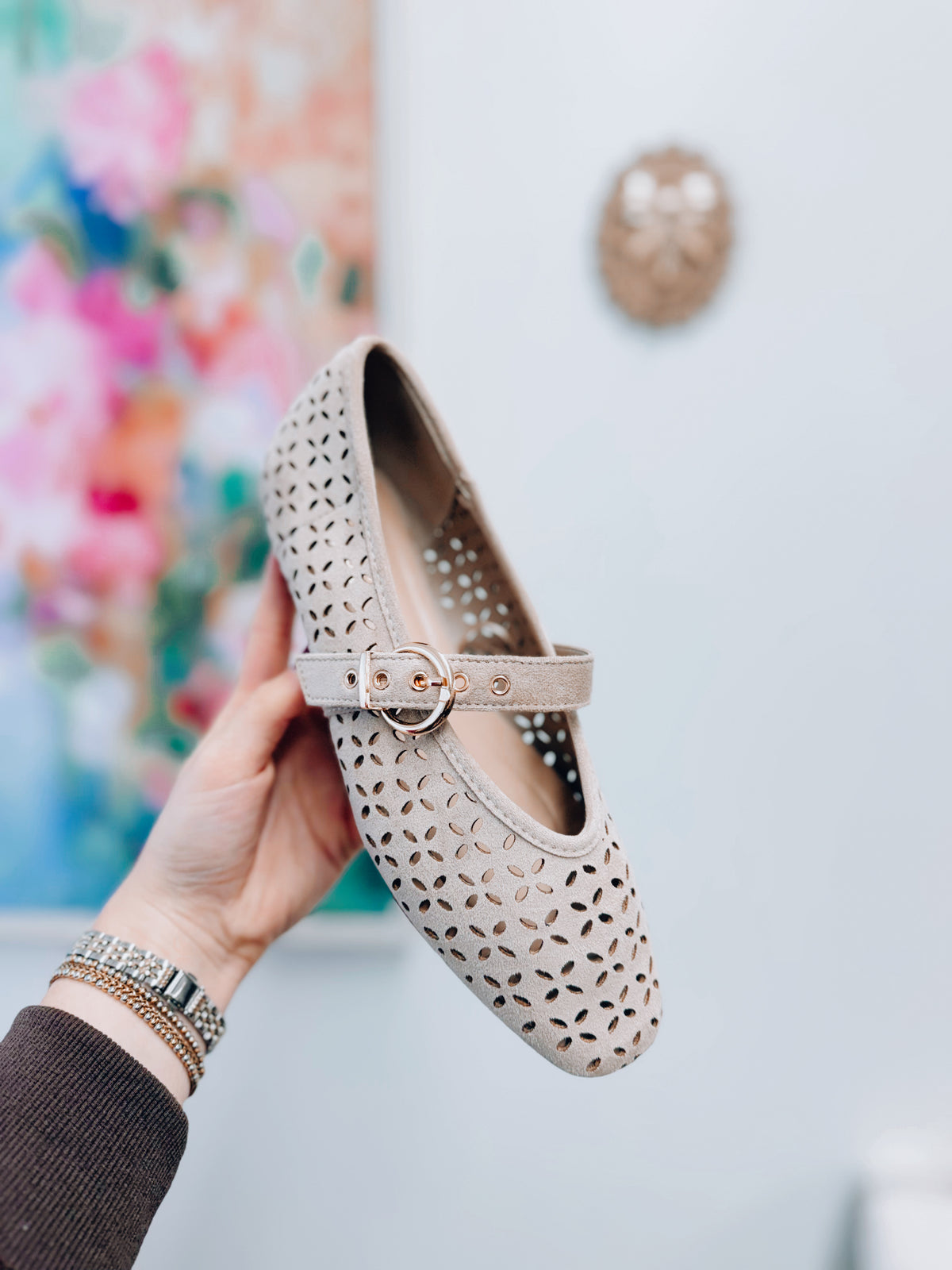 Linda Suede Mary Jane Flats - Sand Beige
