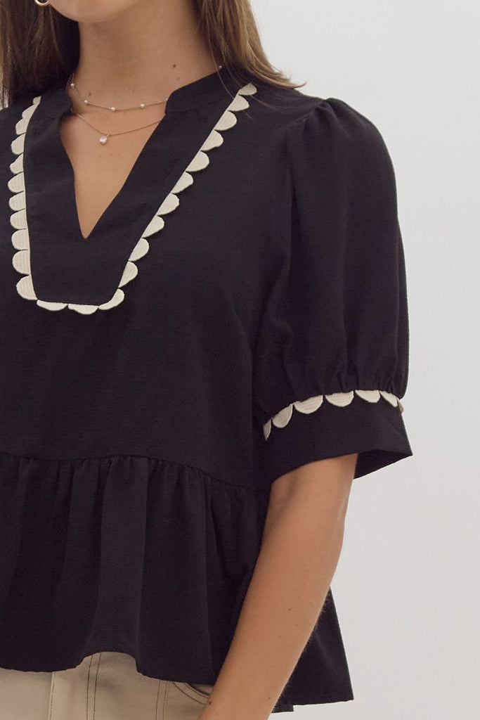 Murphy Scalloped Top - Black