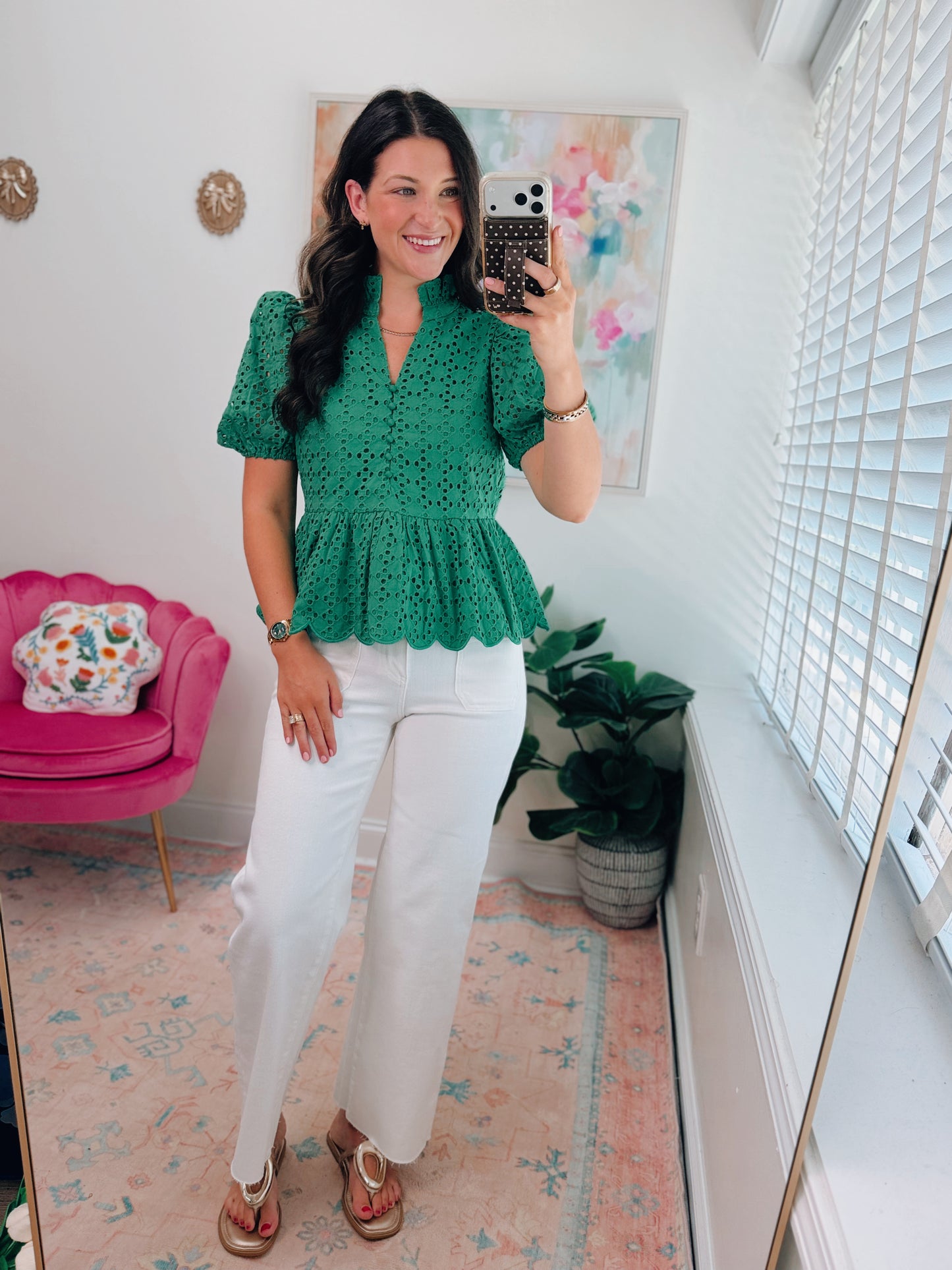 Simply Grace Eyelet Top - Green