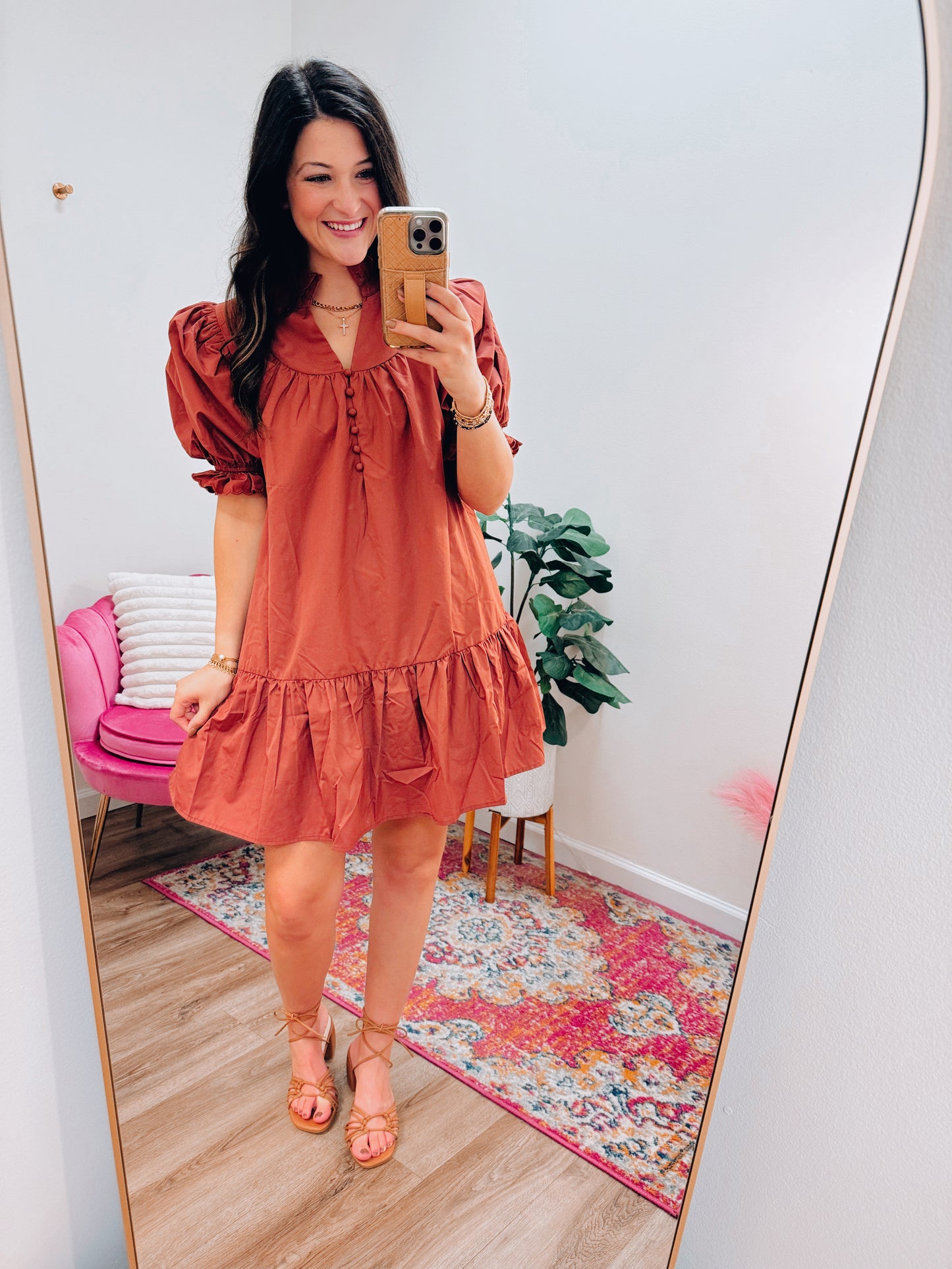 Chestnut Button Mini Dress