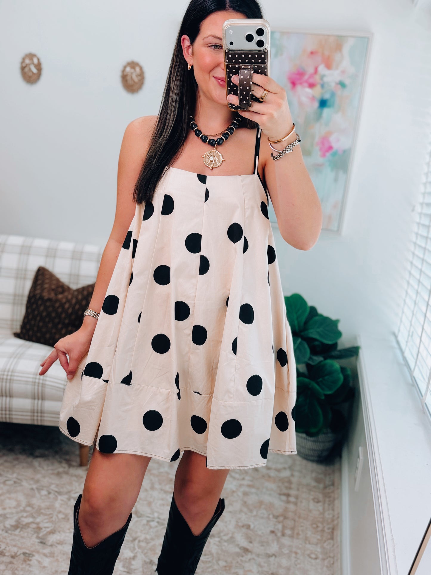 Cream Polka Dot Mini Dress