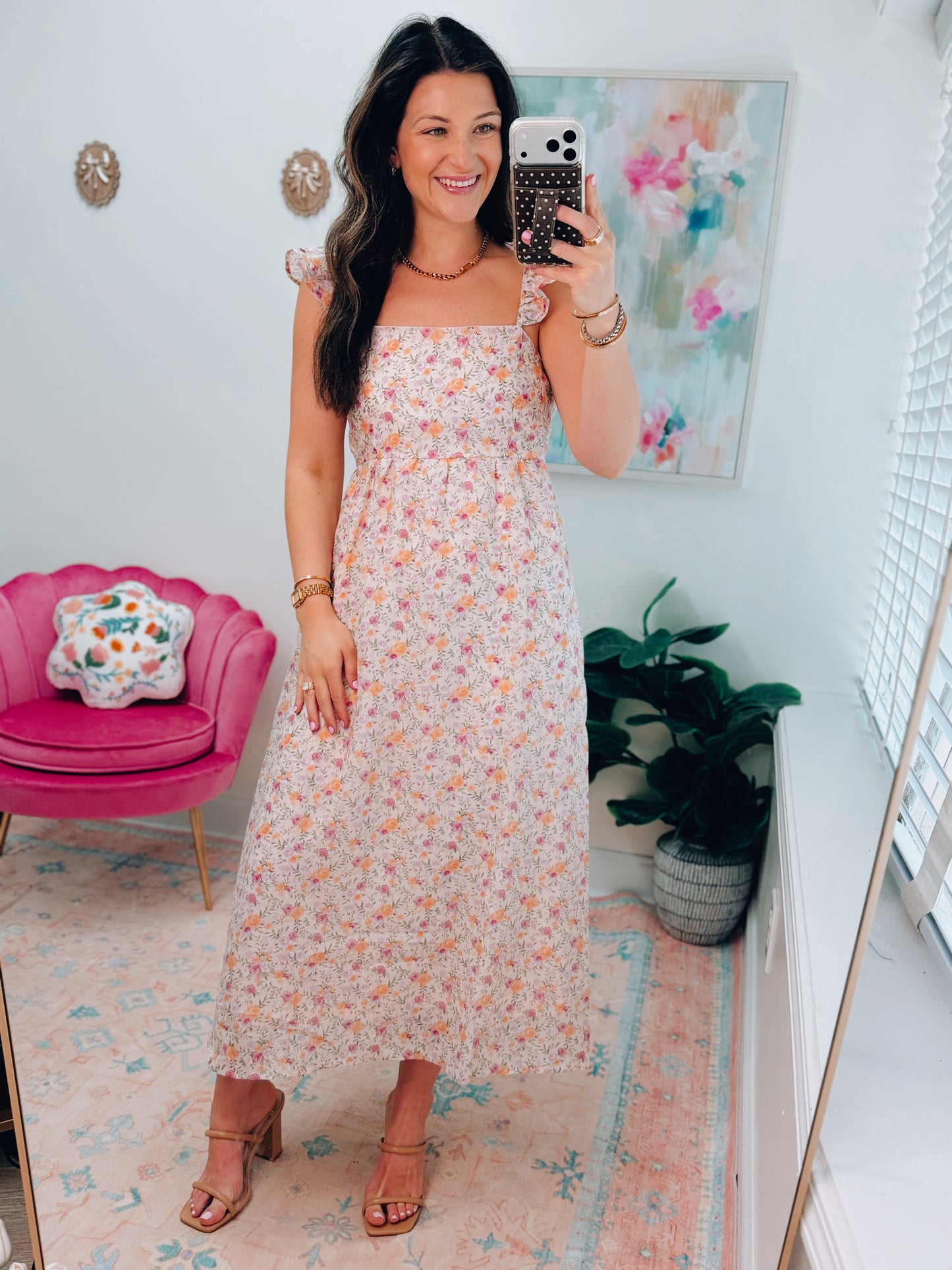 Sadie Floral Midi Dress - Pink