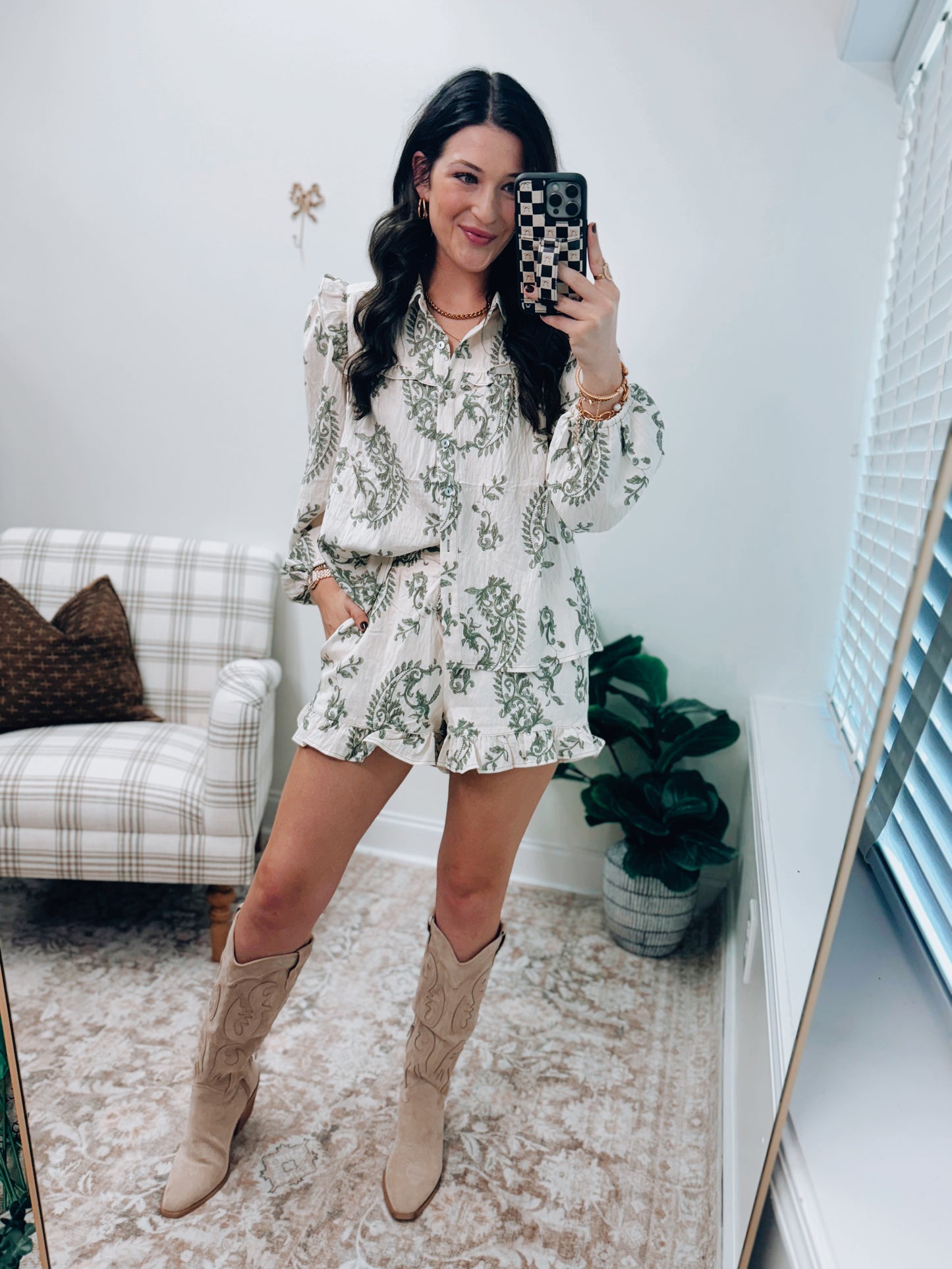 Floral Printed Woven Babydoll Shorts Set