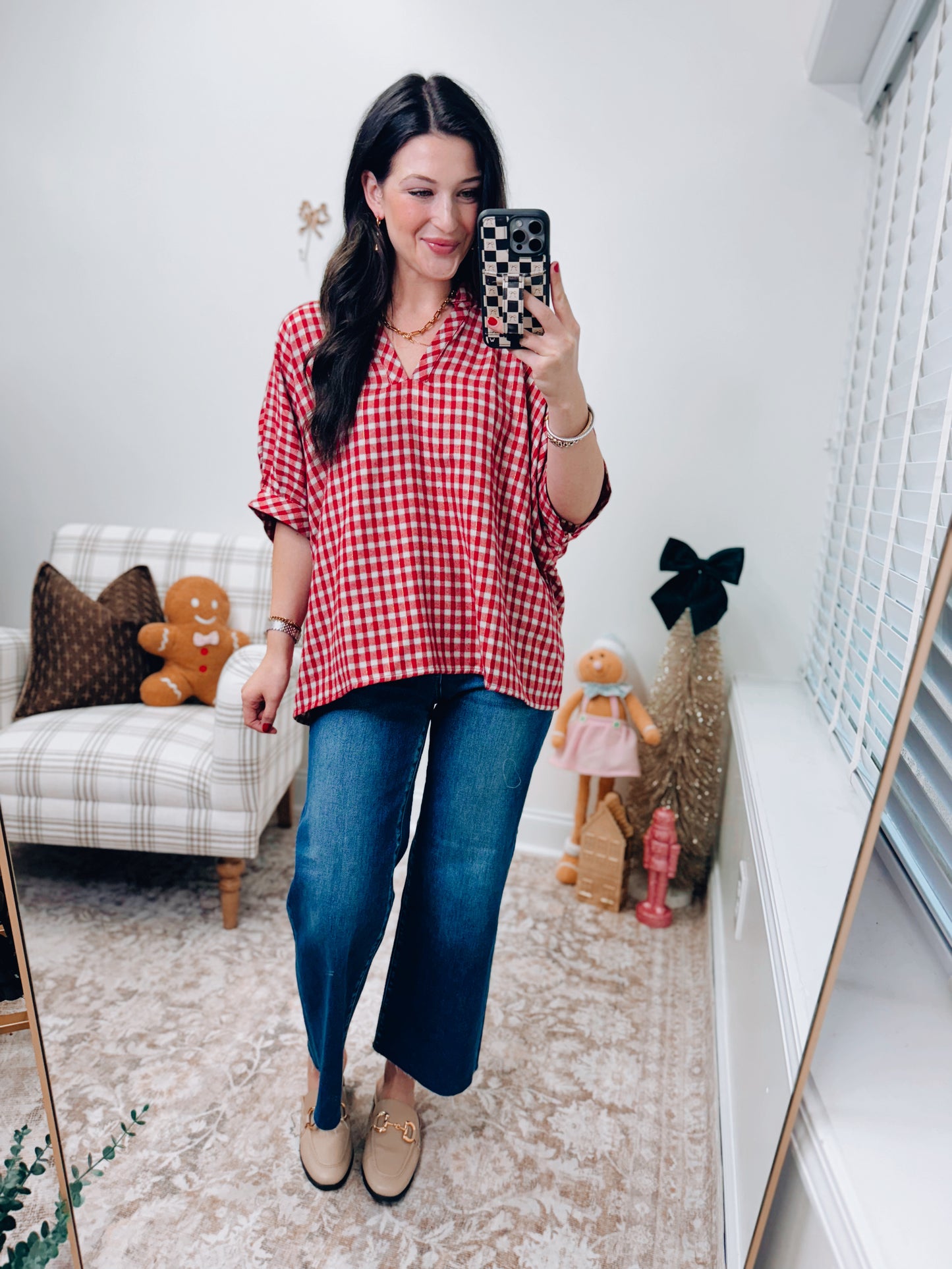 Gold Glitter Gingham Dolman Top