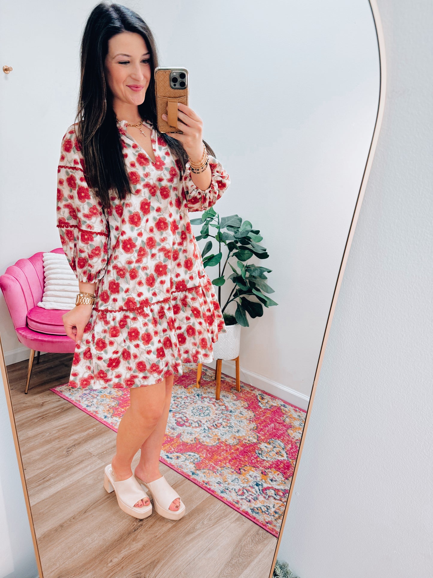 Berry Floral Eyelet Mini Dress