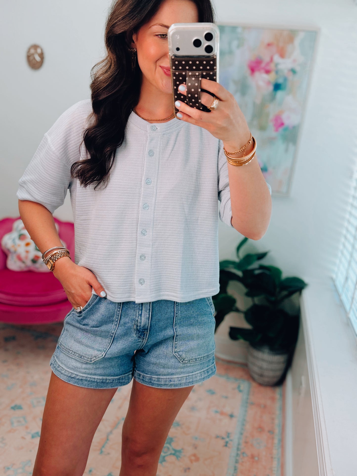 Lis Button Knit Top - Blue