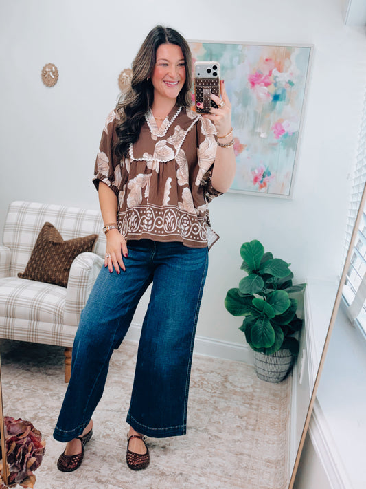 Lottie Brown Mix Scallop Top