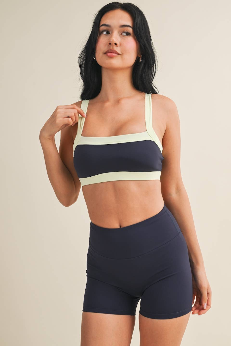 Navy Contrast Block Sports Bra