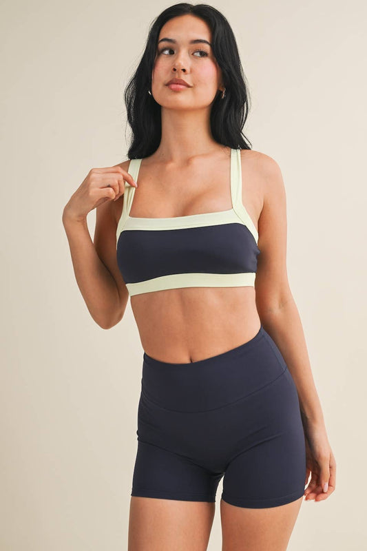 Navy Contrast Block Sports Bra