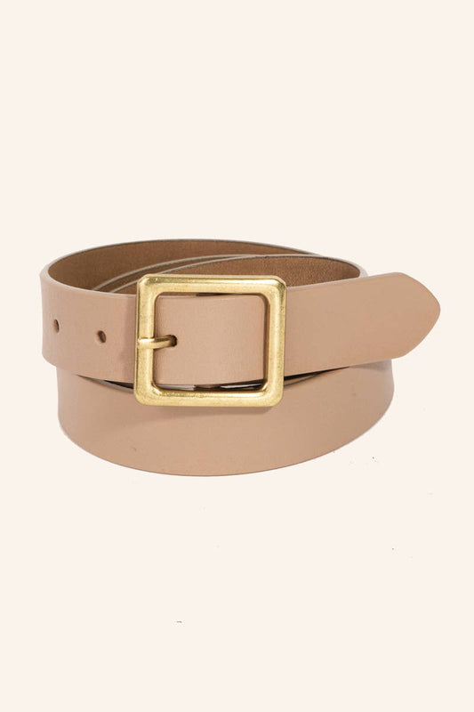 Leather Taupe Square Buckle Belt