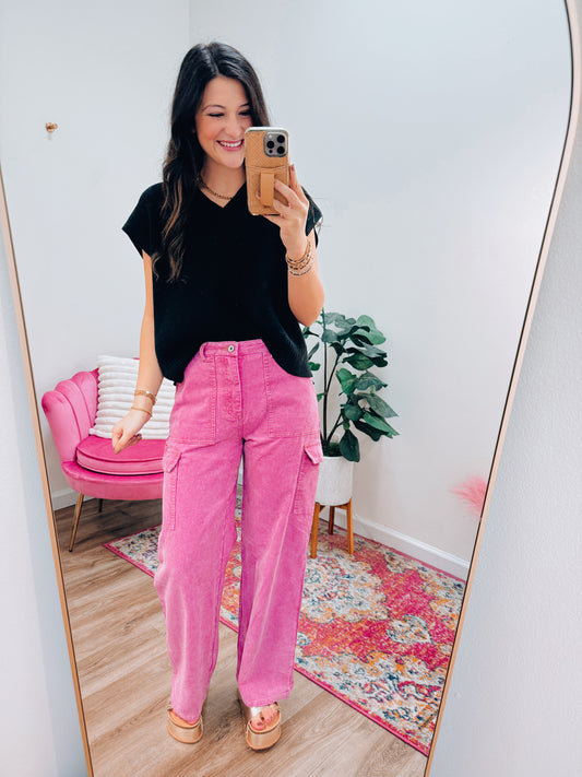 Fuchsia Corduroy Cargo Pants