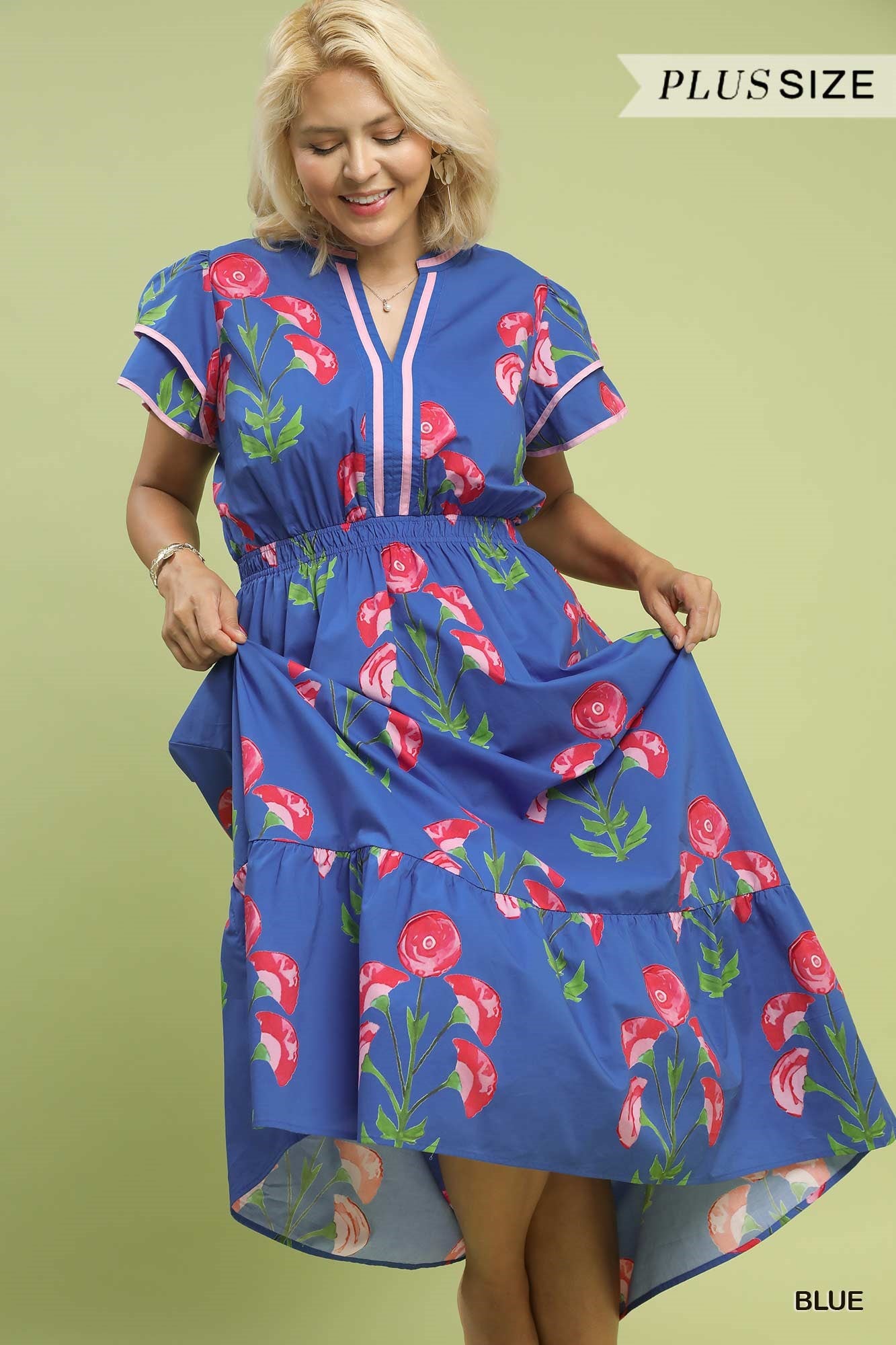 CURVY Blue Blossom Midi Dress