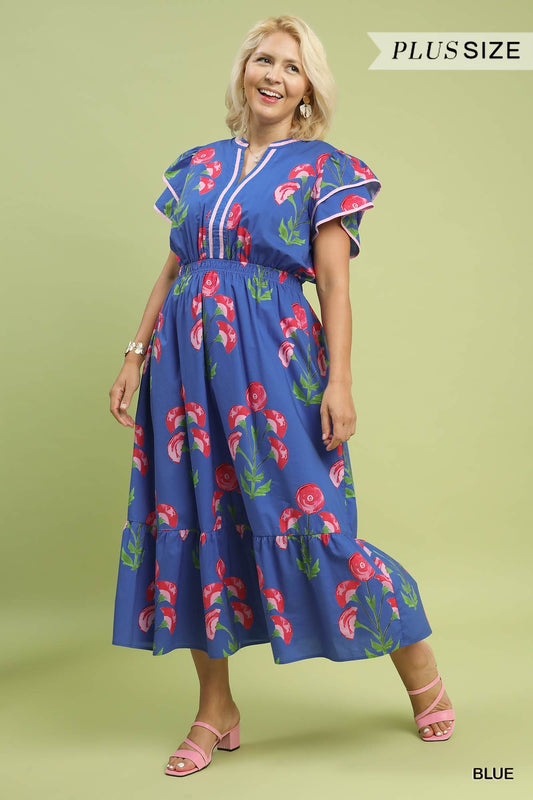 CURVY Blue Blossom Midi Dress