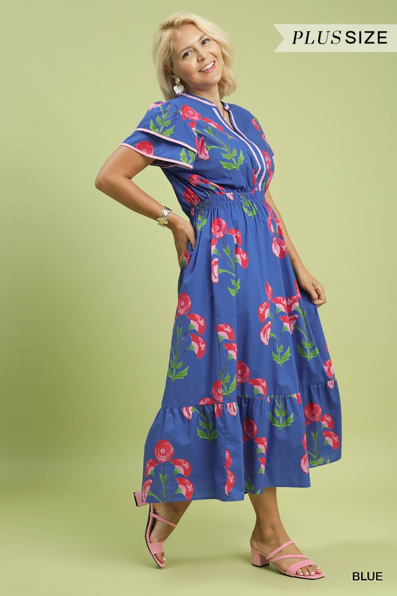 CURVY Blue Blossom Midi Dress