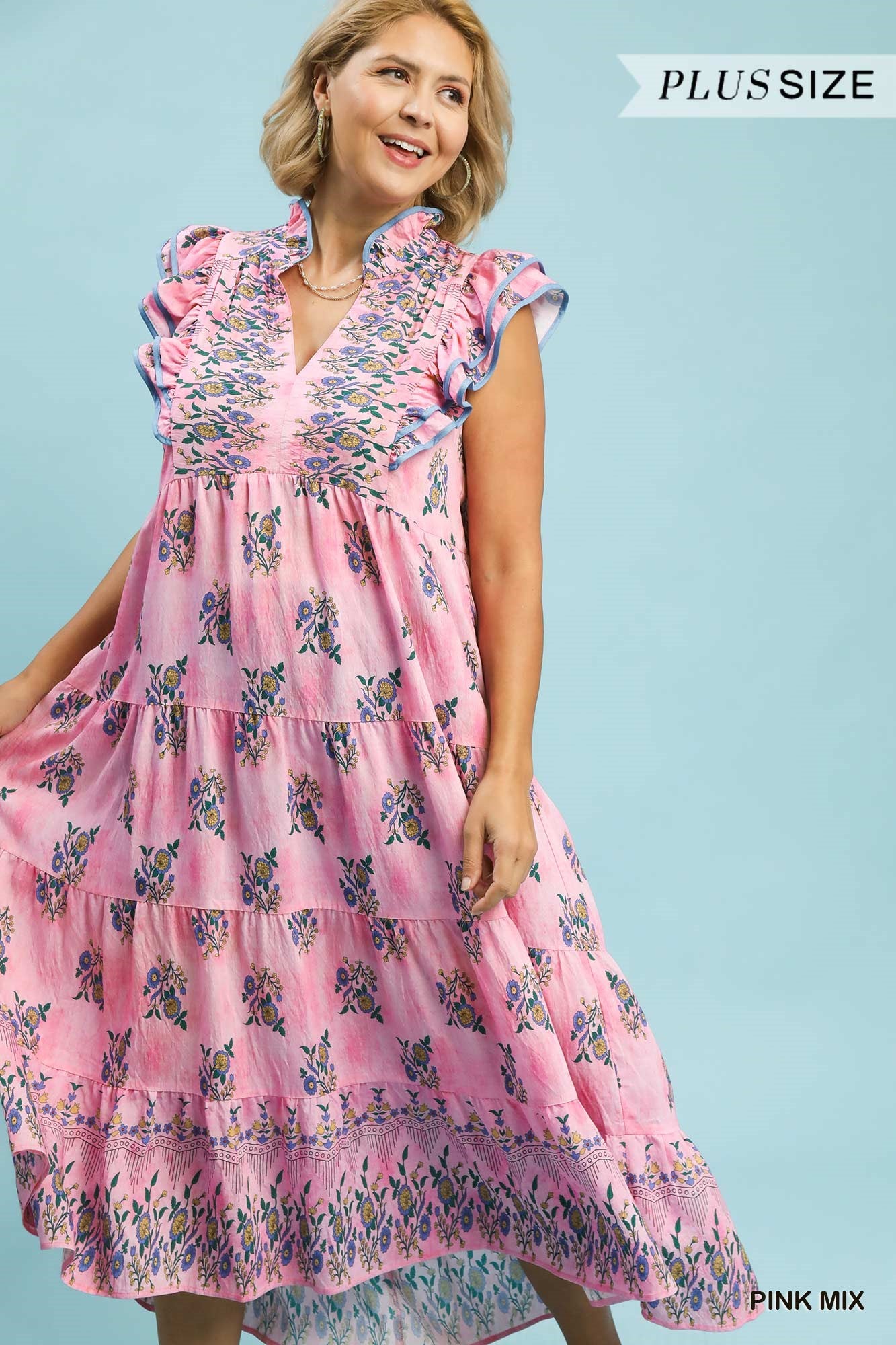 CURVY Pink Nelli Mix Midi Dress