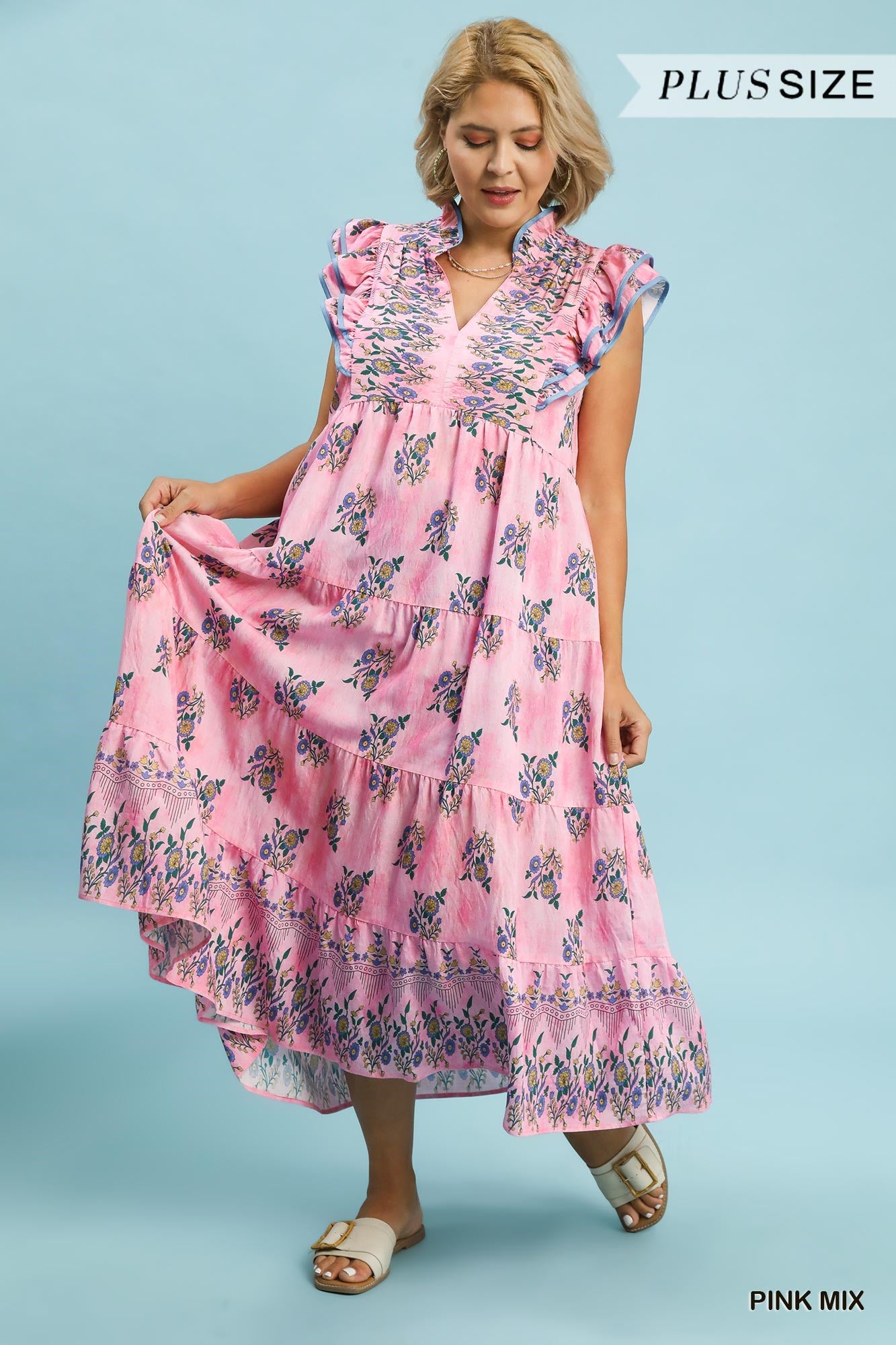 CURVY Pink Nelli Mix Midi Dress