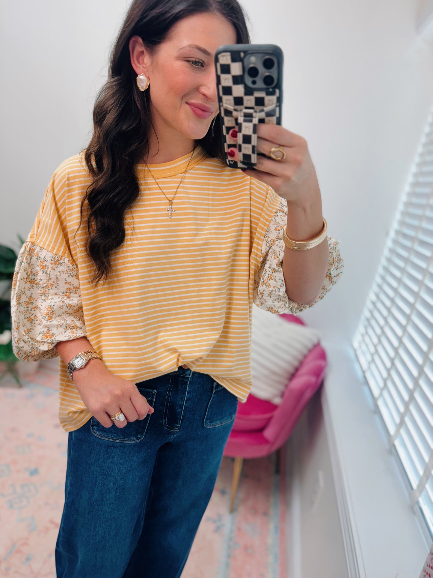 Jules Butter Floral Striped Combo Top