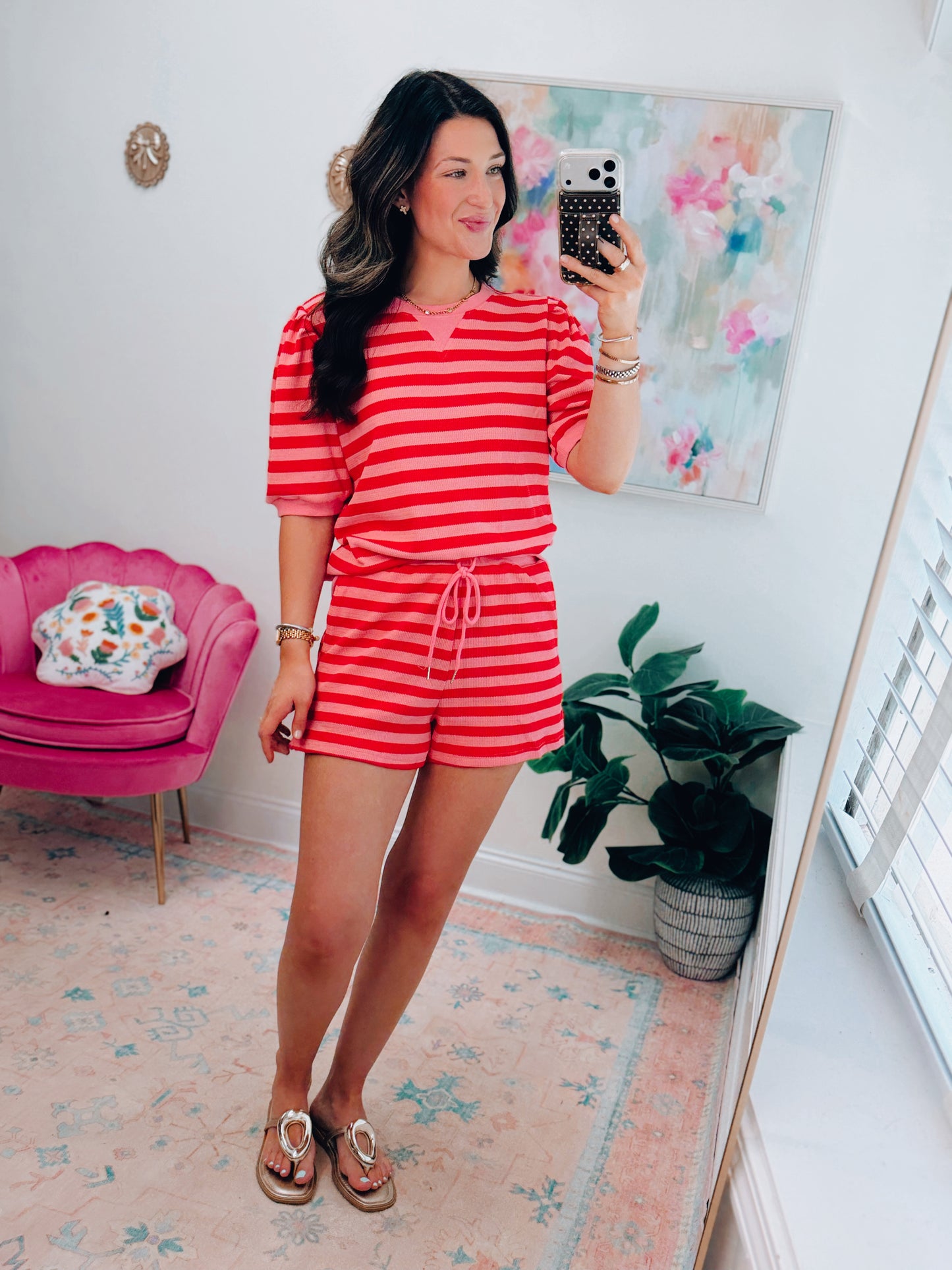 Summer Striped Knit Shorts Set
