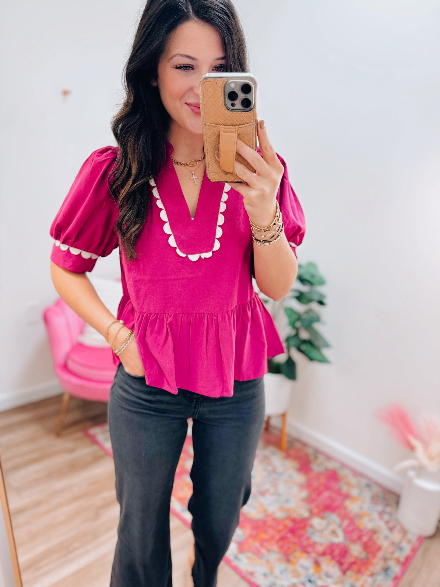 Murphy Scalloped Top - Magenta