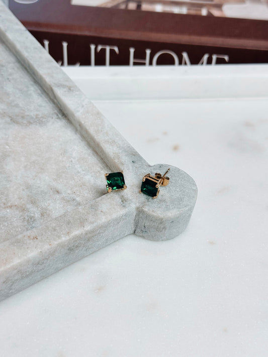 Emerald Green 18k Gold Plated Stud Earrings