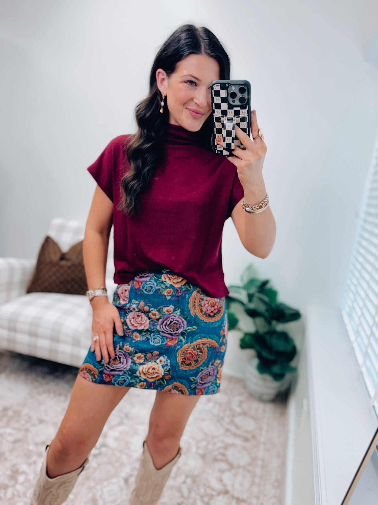 Caroline Mock Neck Cuff Sweater Top - Cranberry