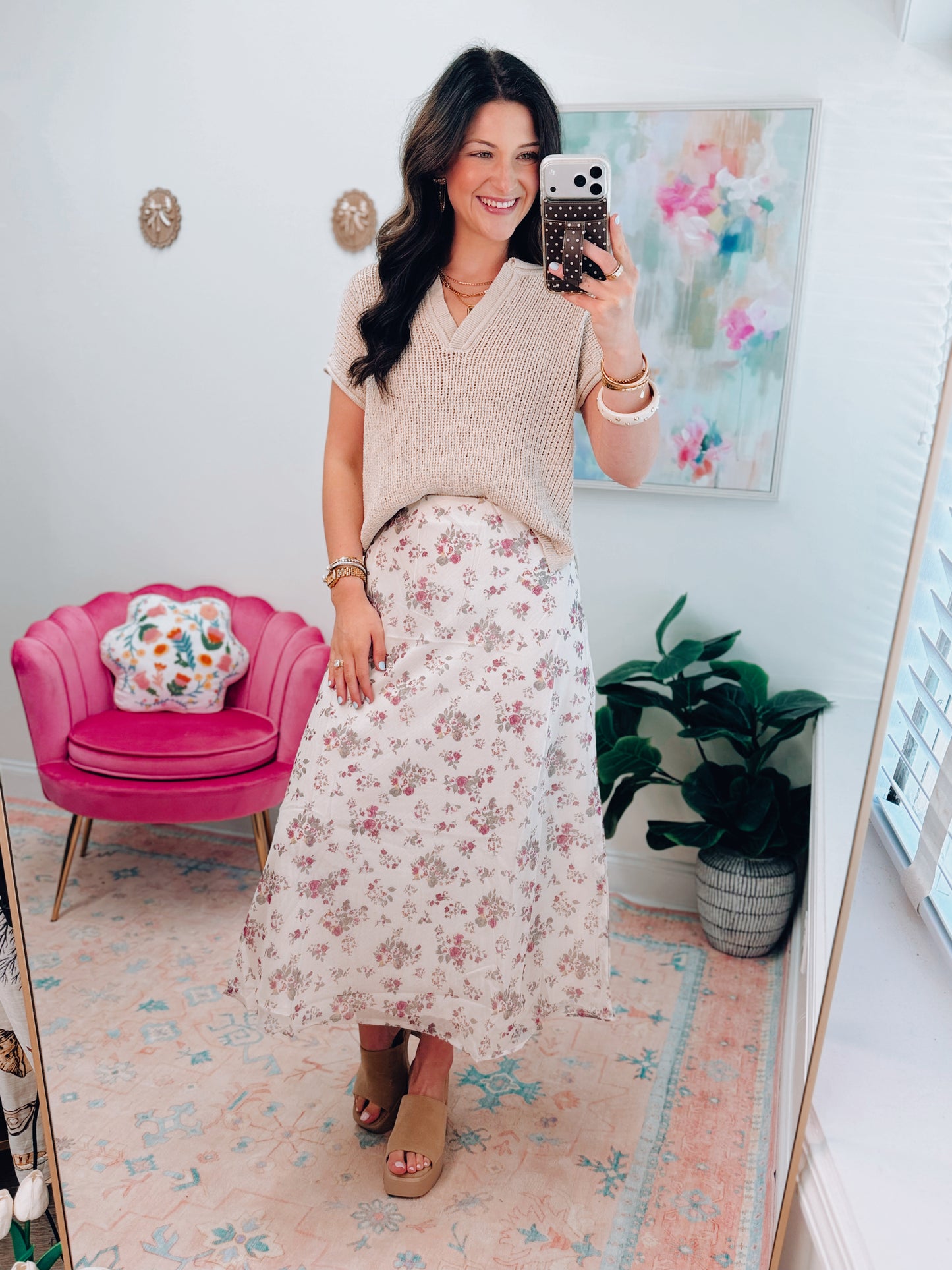 Floral Print Bias Midi Skirt