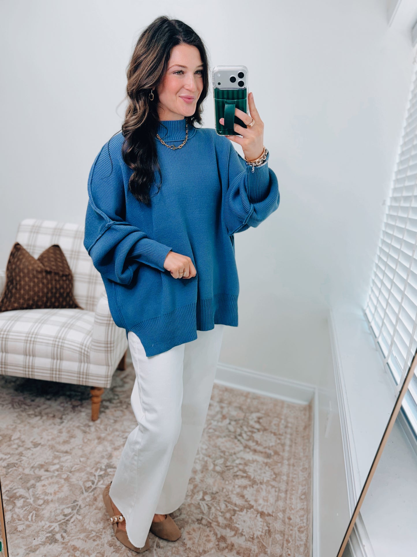 CURVY Millie Ribbed Oversized Sweater Top - Classic Blue