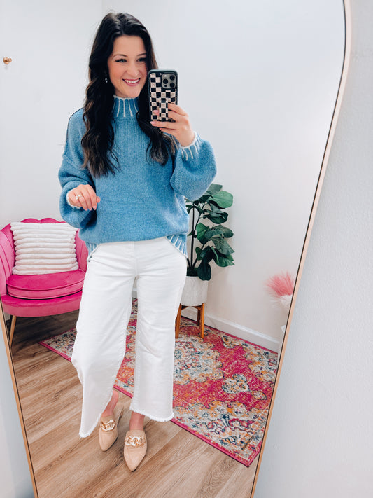 Lora Blue Oversized Pin Sweater