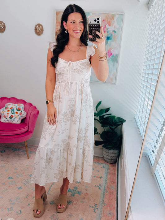 Ruffle Floral Corset Midi Dress