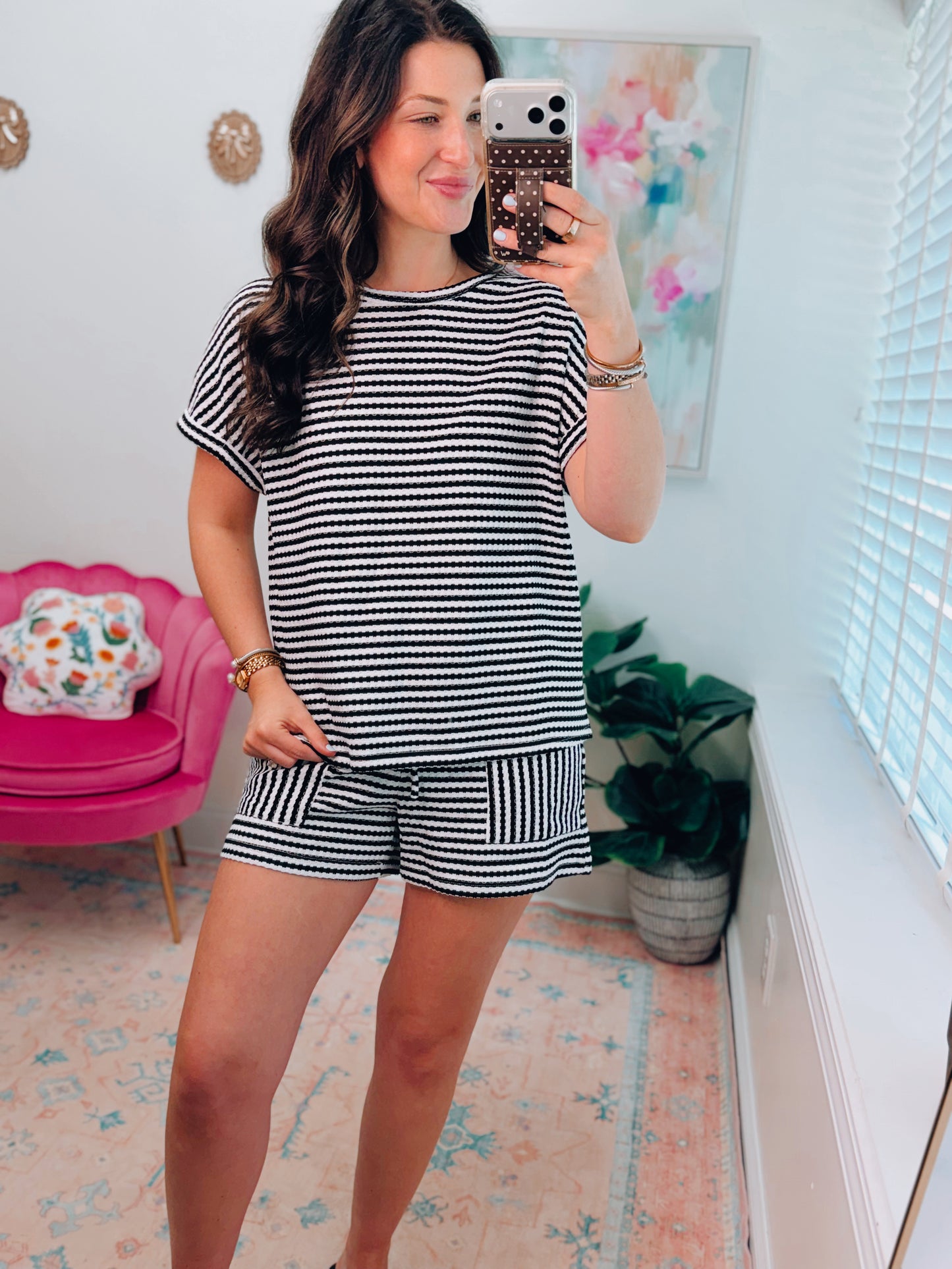 Simply Striped Textured Shorts Set